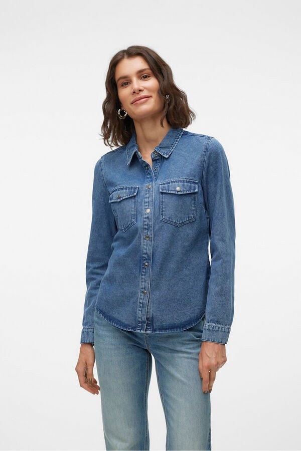 Vero Moda Camisa denim com bolsos no peito Azul