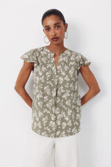 Cortefiel Blusa fluida manga com folho Verde