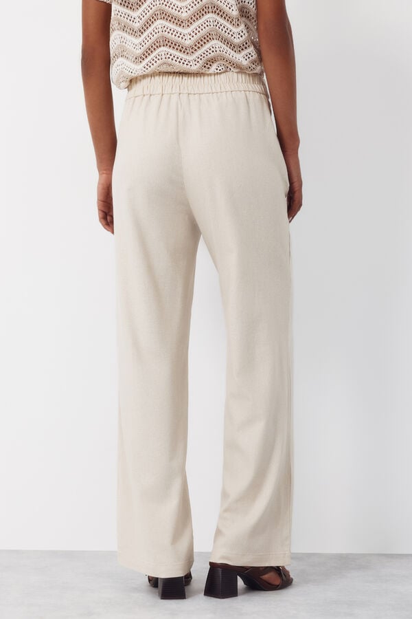 Cortefiel Pantal&oacute;n con lino con botones dorados Beige