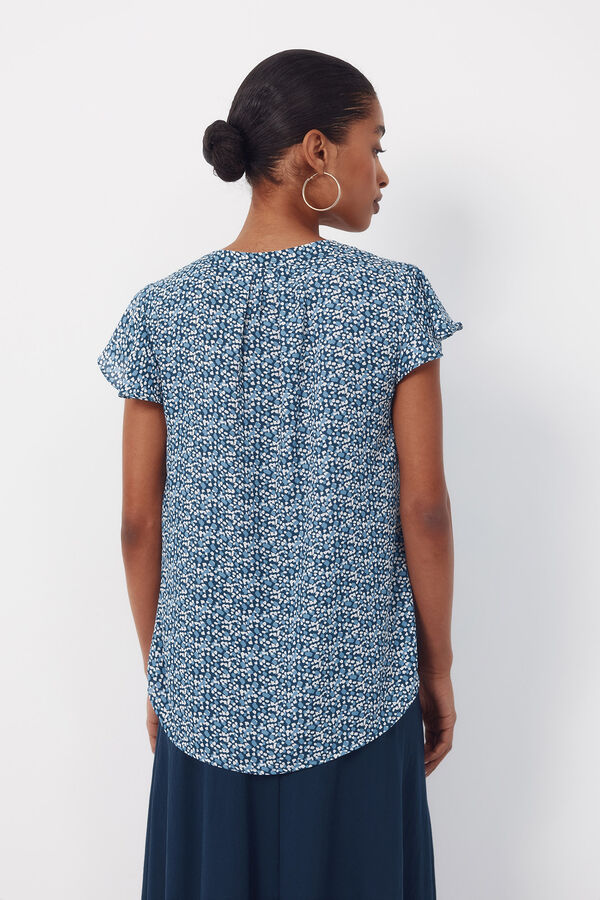 Cortefiel Blusa fluida manga vuelo Estampado azul