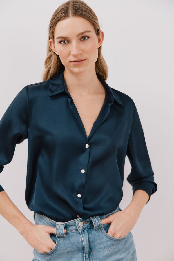 Cortefiel Camisa acetinada Azul