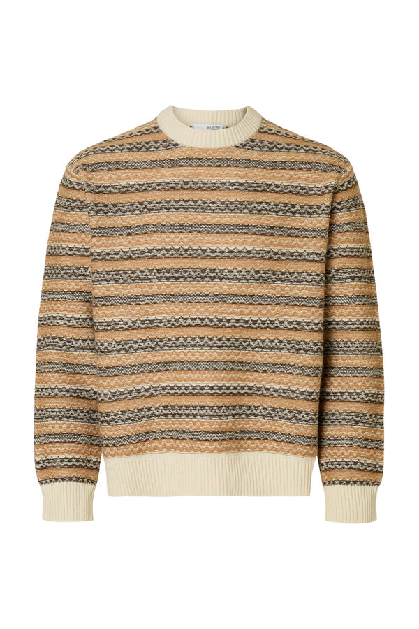 Selected Jersey lana cuello caja Beige