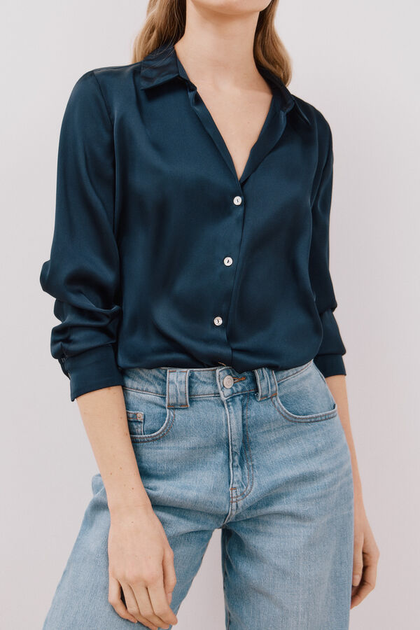 Cortefiel Camisa acetinada Azul