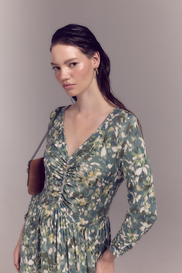 Slowlove Vestido punto estampado frunce Multicolor