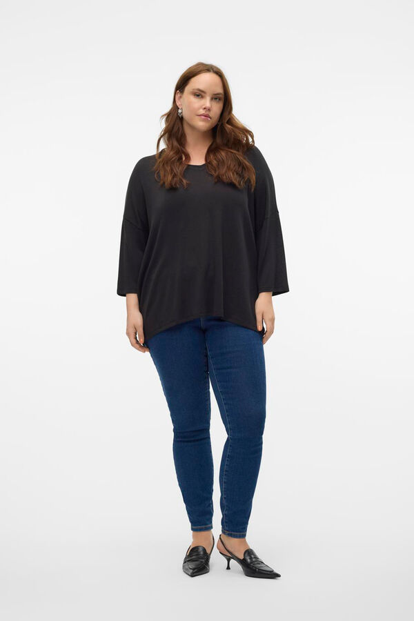 Vero Moda Curve Jersey de cuello pico talla grande Negro