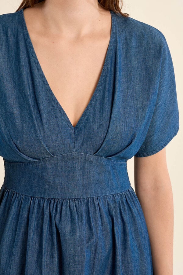 Molly Bracken Vestido comprido de manga curta efeito denim Azul