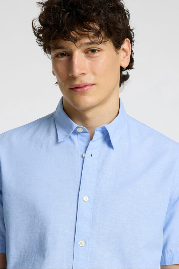 Selected Camisa de manga curta de linho Azul