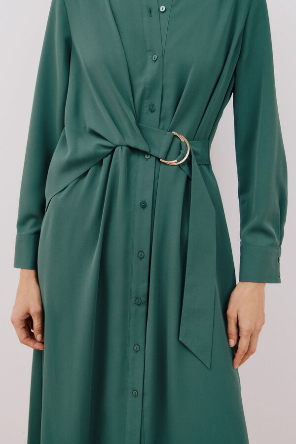 Cortefiel Vestido camisero fluido Verde