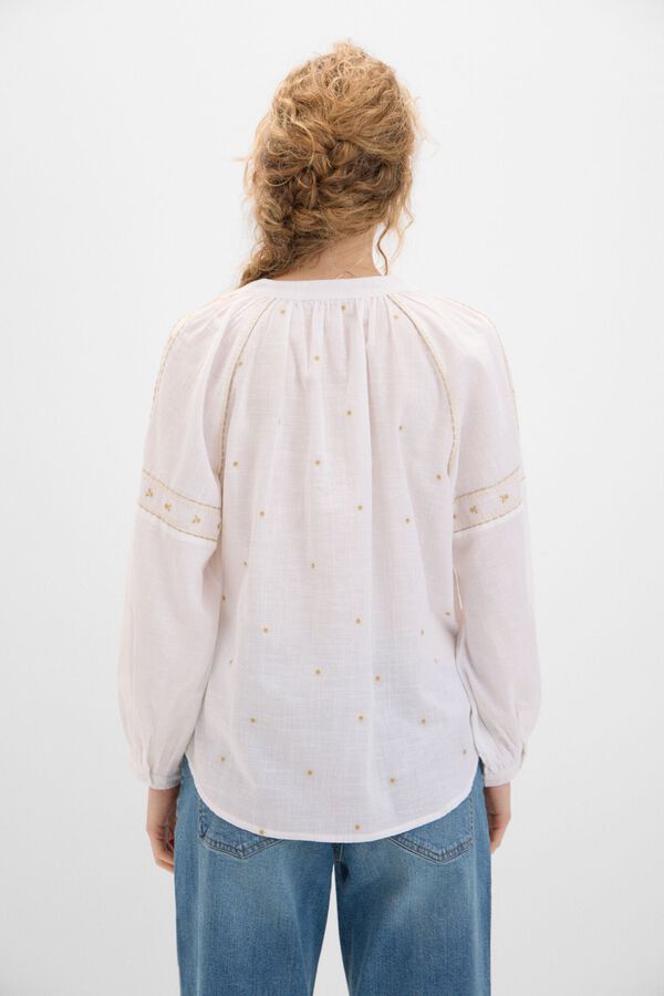 Cortefiel Blusa bordado floral Blanco