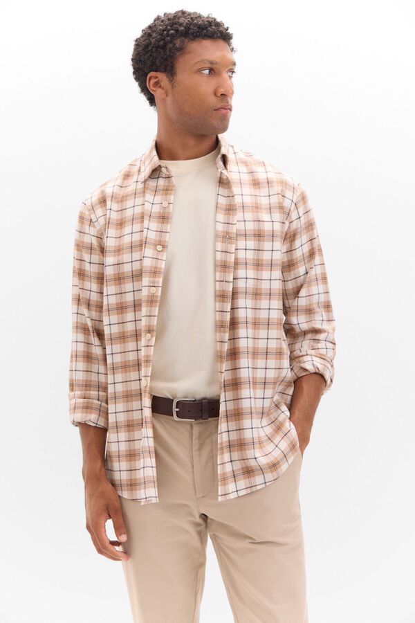 Cortefiel Camisa twill xadrez Castanho