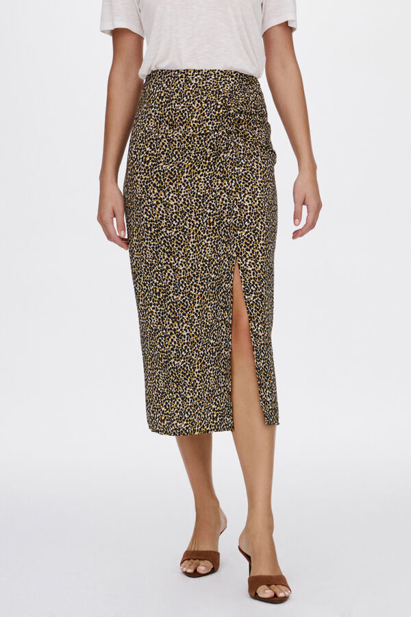 Vila Falda midi estampado leopardo Marrón