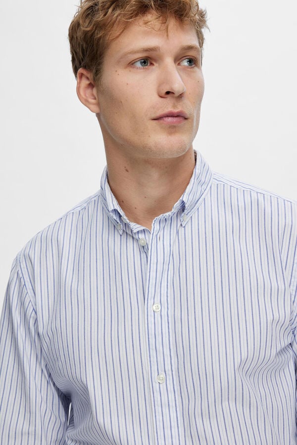 Selected Camisa de manga comprida Slim Fit confecionada com algod&atilde;o reciclado Impress&atilde;o