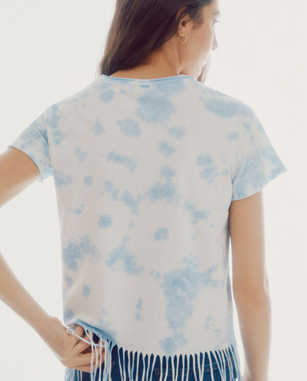 Cortefiel Camiseta con bajo de flecos Estampado azul