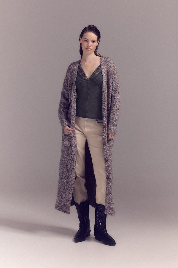 Slowlove Top con escote de blonda Gris