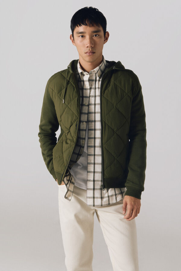 Cortefiel C&aacute;rdigan capucha tejido combinado Verde