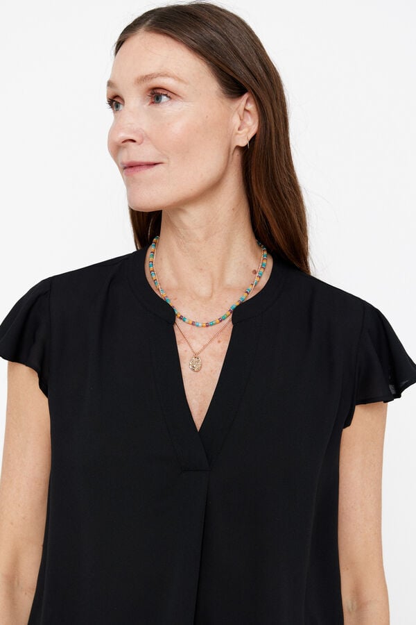 Cortefiel Blusa manga folhos Preto