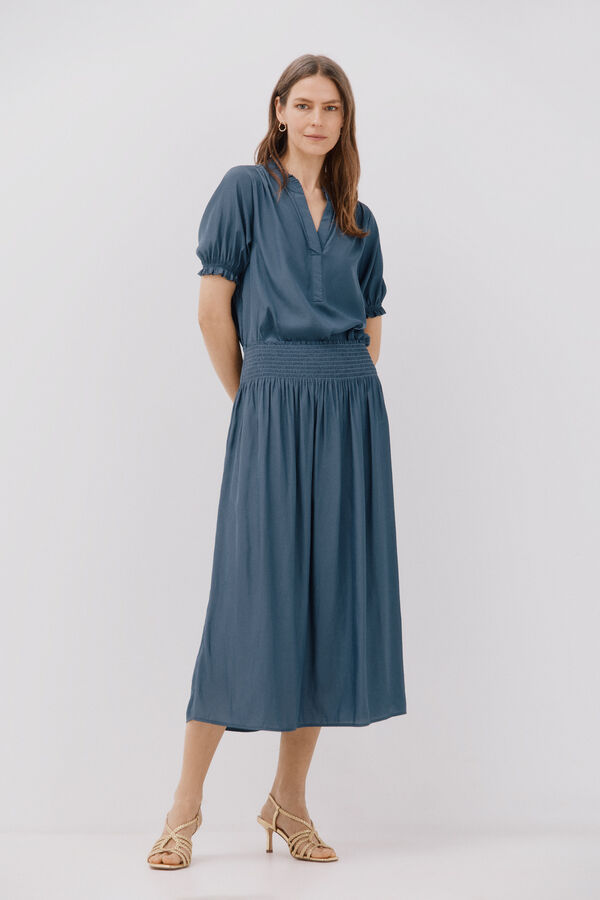 Cortefiel Blusa satinada manga corta Azul oscuro