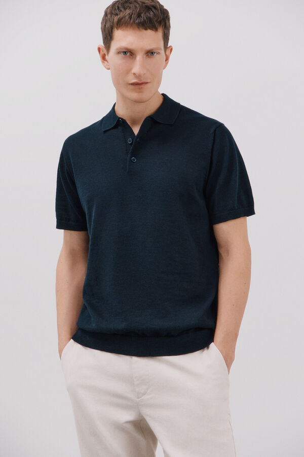 Cortefiel Su&eacute;ter polo de algod&atilde;o manga manga curta Azul