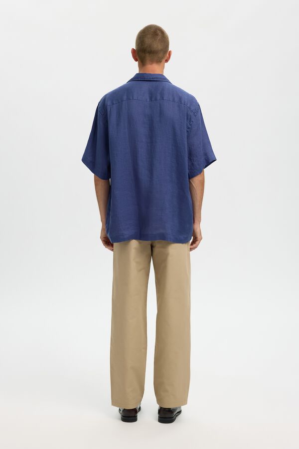 Selected Camisa de manga curta em linho Azul