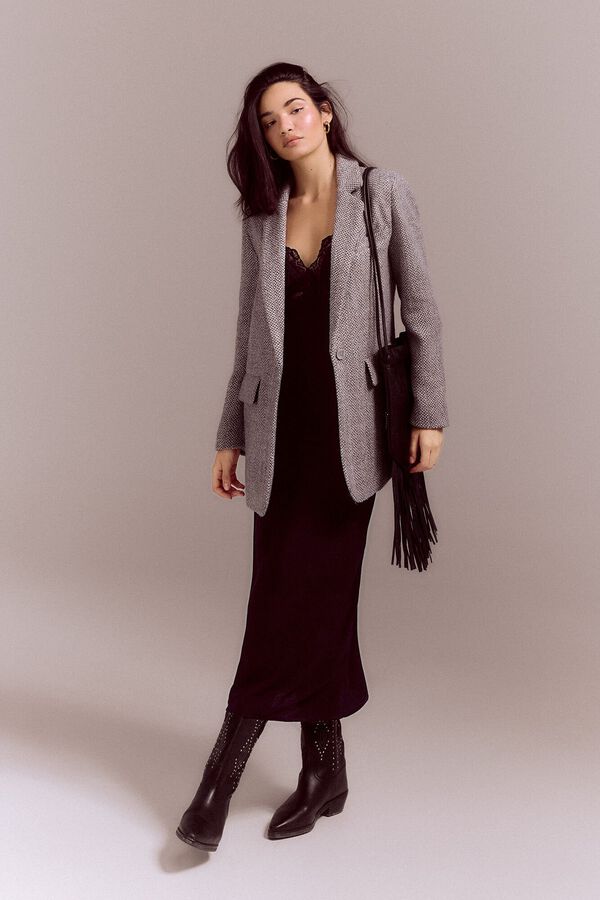 Slowlove Abrigo blazer de espiga Estampado gris