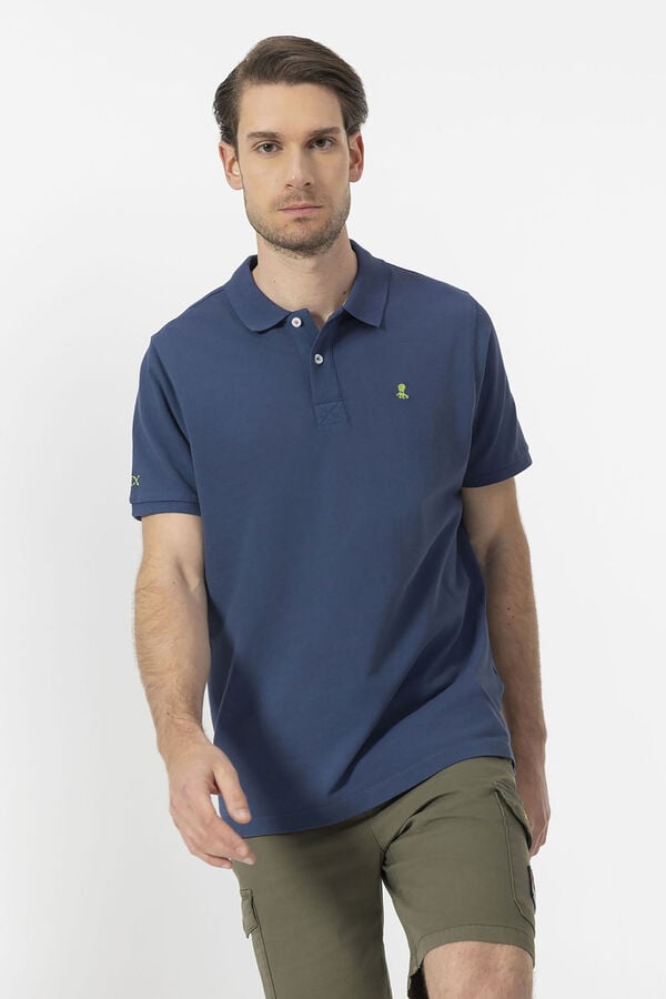 elPulpo Polo lavada com bordado contrastante Azul