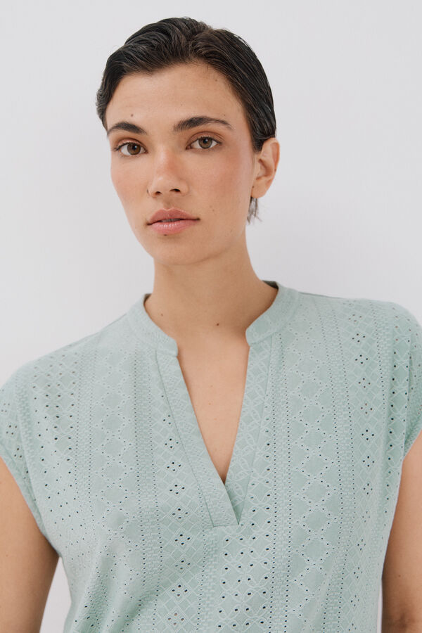 Cortefiel Camiseta de malha perfurada Verde