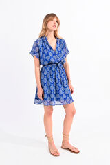 Molly Bracken Vestido de manga curta com folhos, la&ccedil;ada e estampado Azul