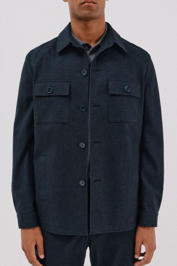 Cortefiel Sobrecamisa microcuadro algod&oacute;n Azul marino