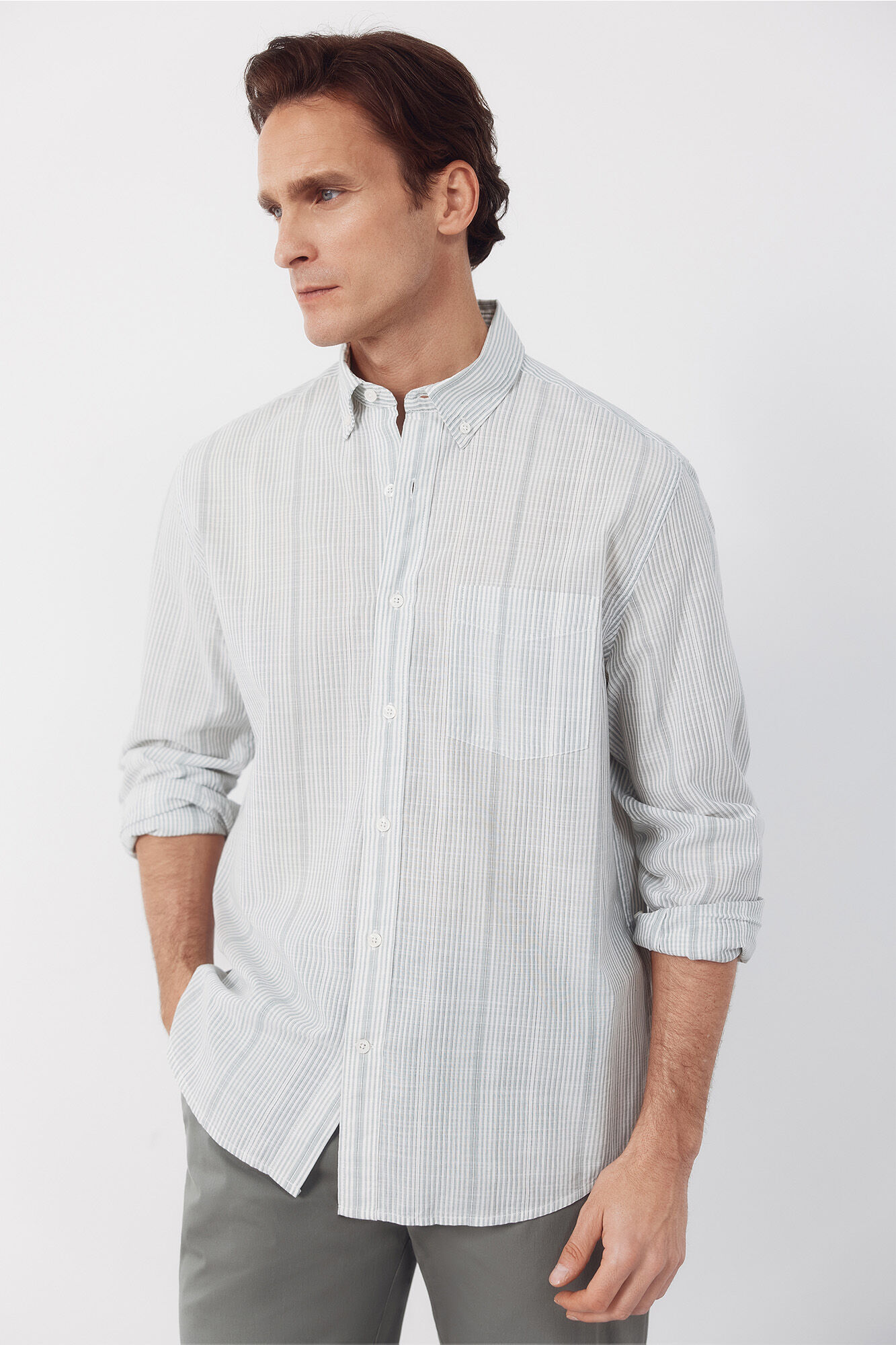 Cortefiel Camisa de riscas em algod&atilde;o slub
