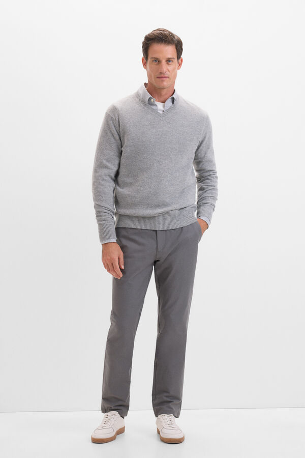 Cortefiel Jersey lana lambswool cuello pico Gris