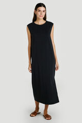 Vila Vestido midi em algod&atilde;o org&acirc;nico Preto