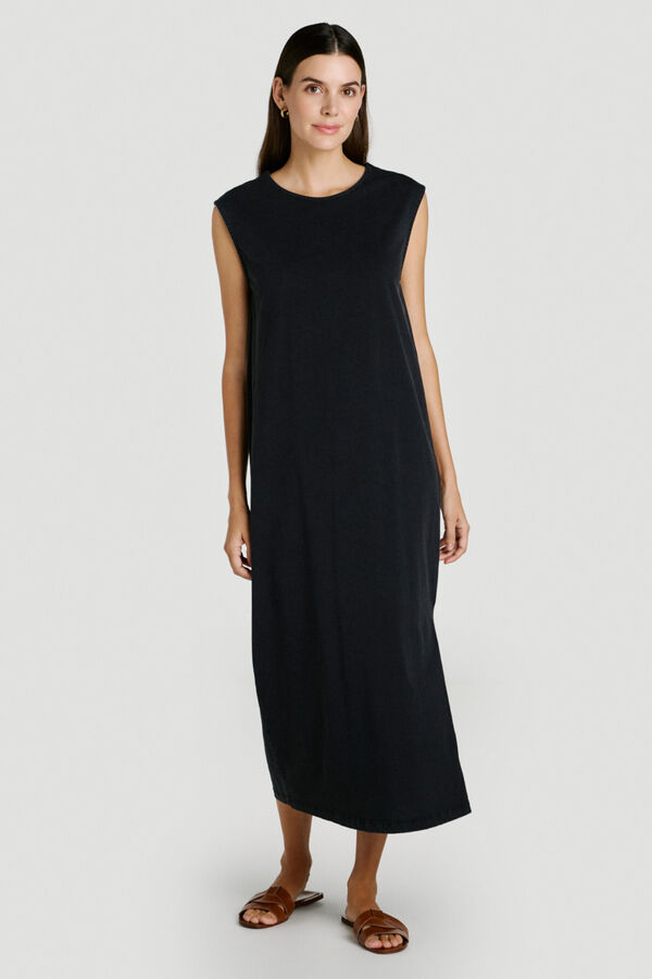 Vila Vestido midi em algod&atilde;o org&acirc;nico Preto