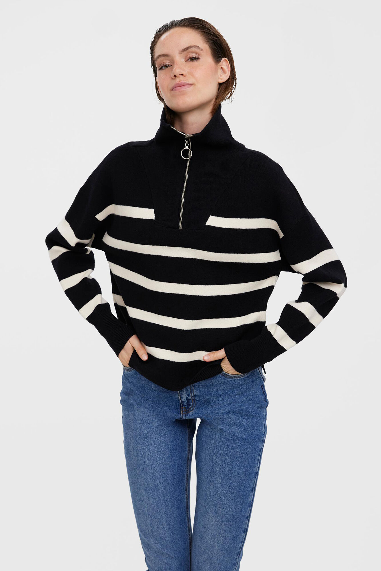 Vero Moda Camisola de mulher de manga comprida com fecho-&eacute;clair