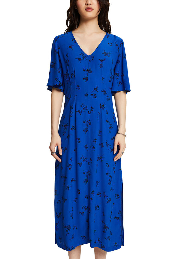 Esprit Vestido midi de viscose com estampado floral Azul