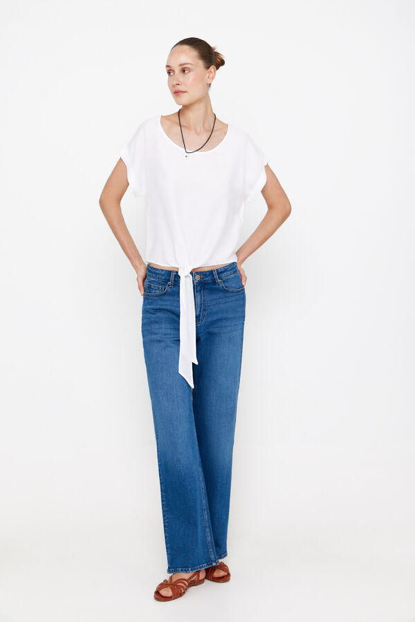 Cortefiel Blusa manga curta gola redonda Branco