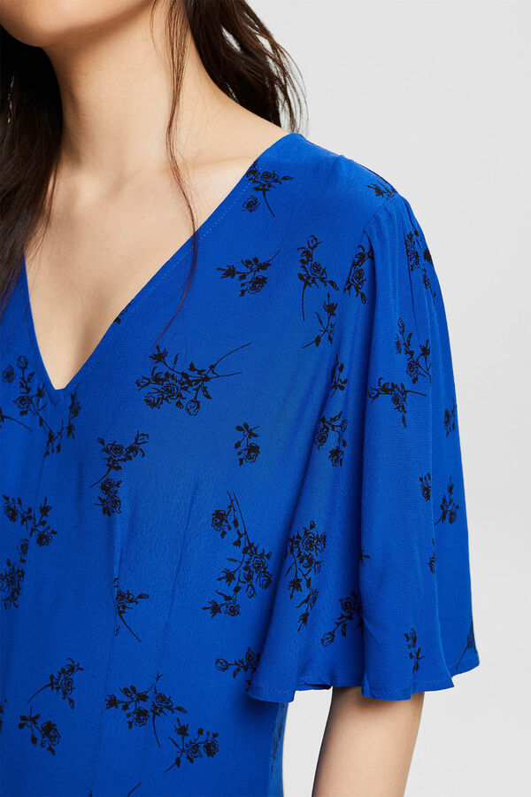 Esprit Vestido midi de viscose com estampado floral Azul