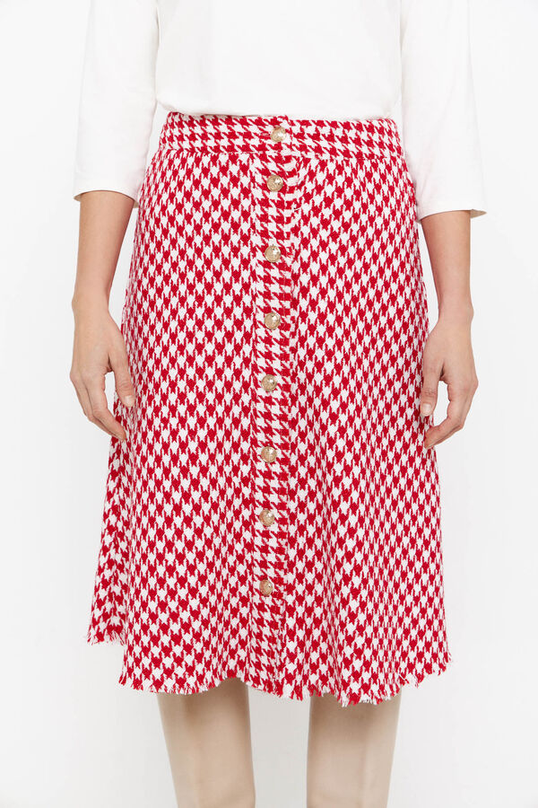 Cortefiel Falda tweed pata de gallo Estampado rojo