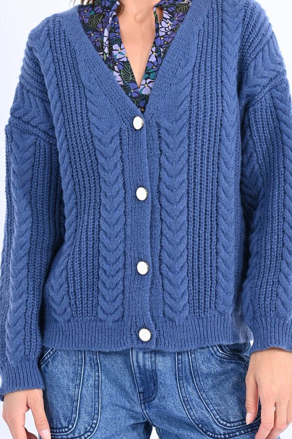 Molly Bracken Cardigan de manga comprida em malha mesclada Azul