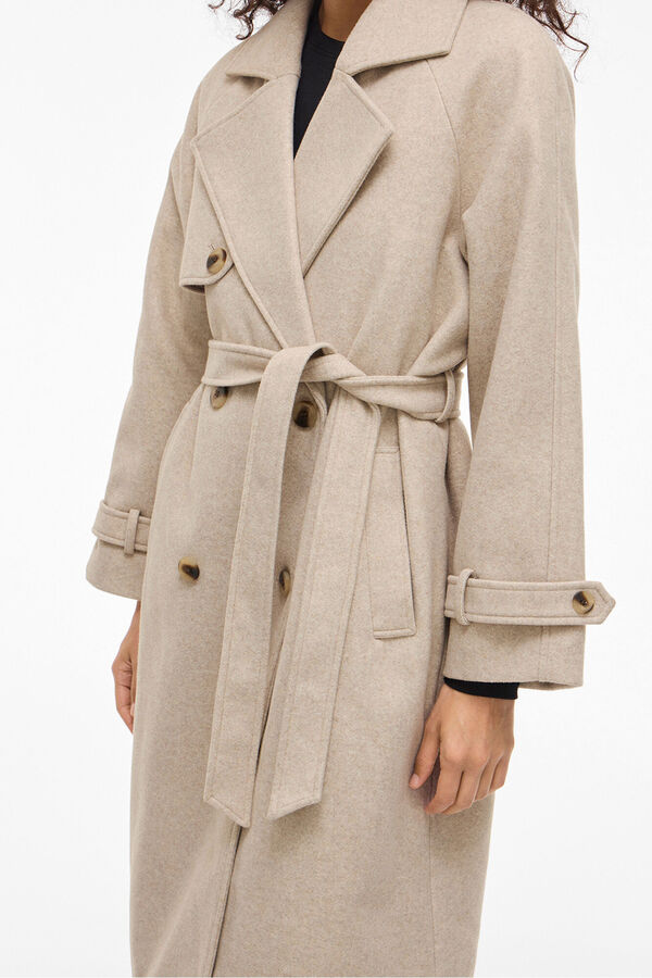 Vila Abrigo de pa&ntilde;o largo anudado Beige