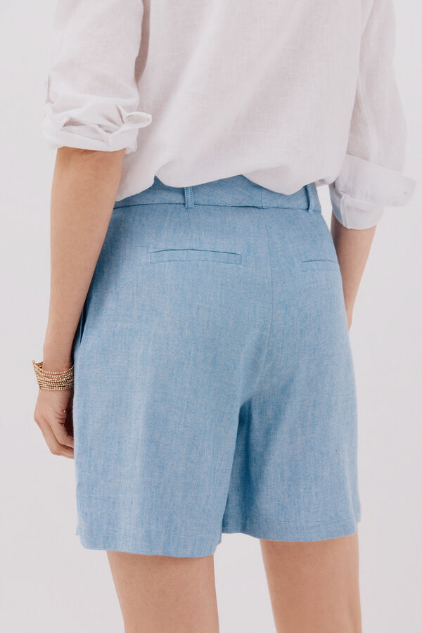 Cortefiel Bermuda lino cintur&oacute;n Estampado azul