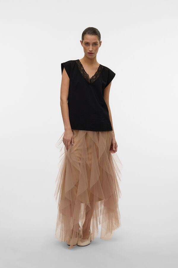 Vero Moda Camiseta con encaje de manga corta Negro