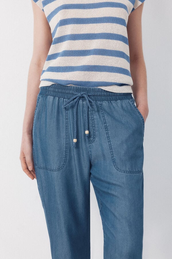 Cortefiel Pantalones Fluidos Tencel Azul