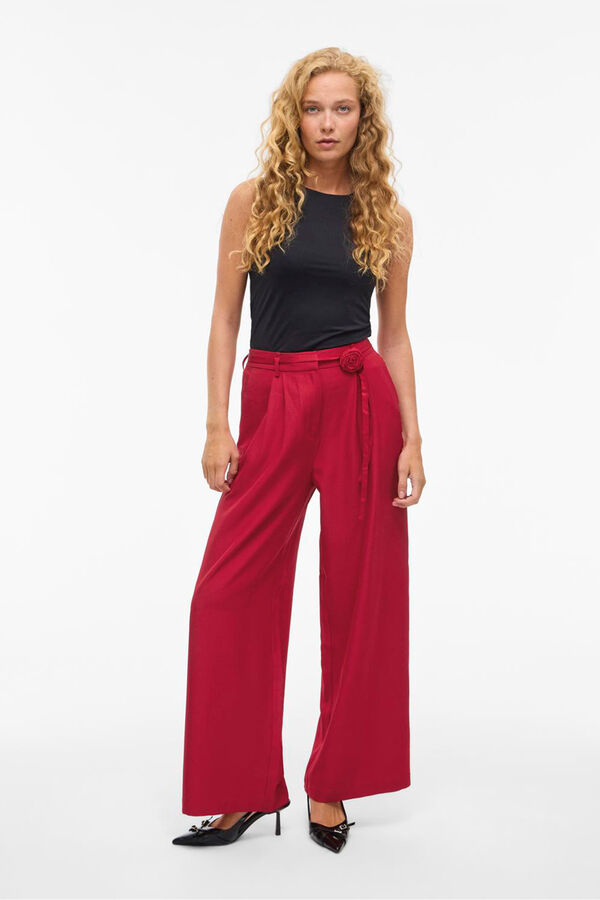 Vila Pantal&oacute;n ancho de vestir con cintur&oacute;n flor Rojo
