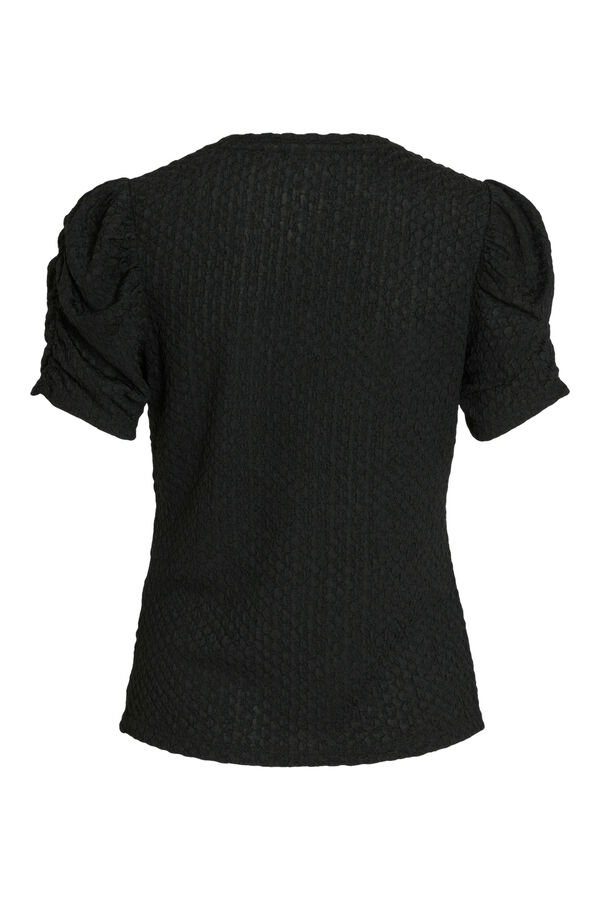 Vila Top de punto con mangas cortas fruncidas Negro