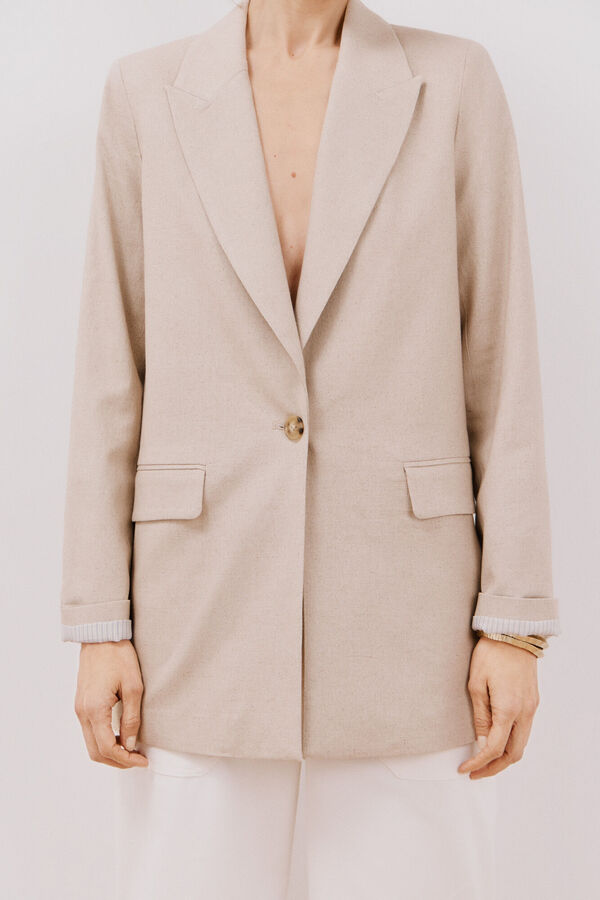 Cortefiel Blazer longo de linho Castanho