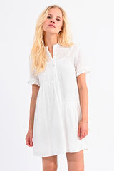 Molly Bracken Vestido de manga corta con volantes en tejido bordado Blanco