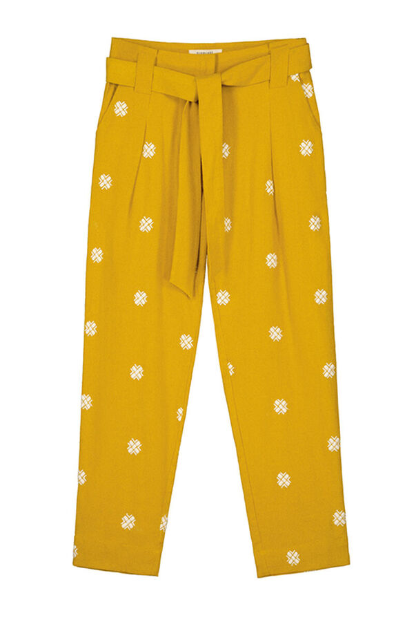 Cortefiel Pantalón con bordados Estampado amarillo