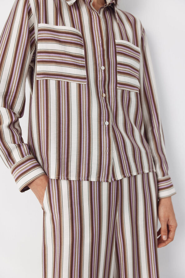 Cortefiel Camisa riscas Castanho