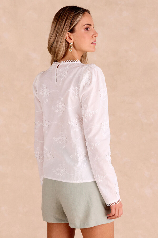 Pol&iacute;n Et Moi Blusa Dacia com flores bordadas Branco