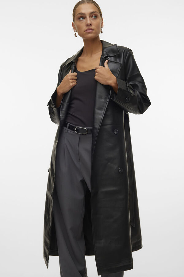 Vero Moda Sobretudo longo de trench sint&eacute;tico Preto